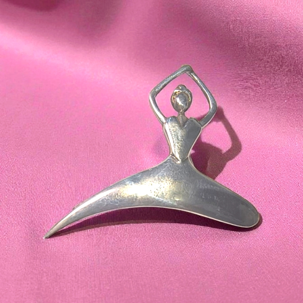 Vintage Sterling Silver Modernist Abstract Ballerina Brooch